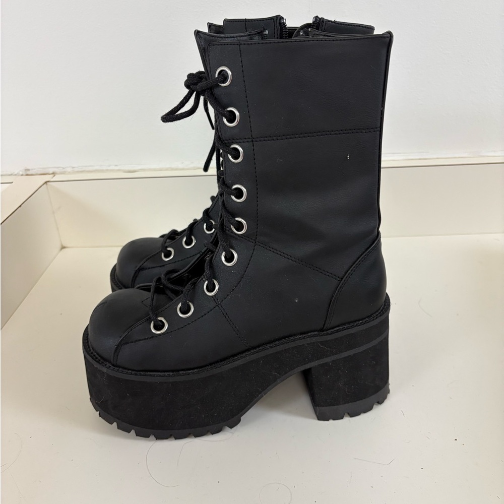 7 Demonia Black Platform Lace-Up Boots - Picture 3 of 5